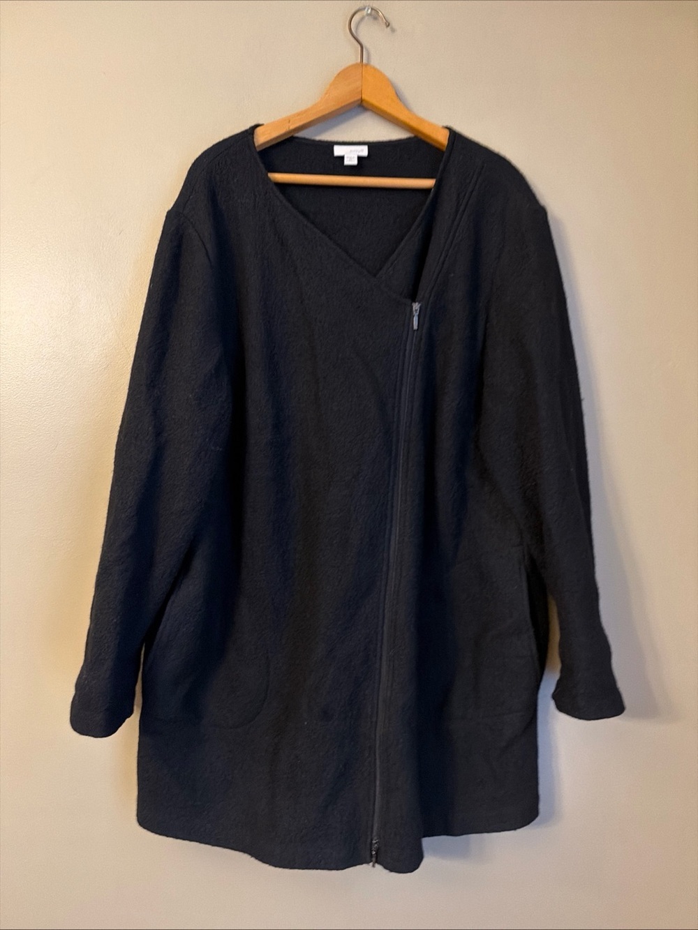 Pure Jill J.Jill Black Wool Blend Jacket Slant Zipper Lagenlook Minimalist Sz 2x